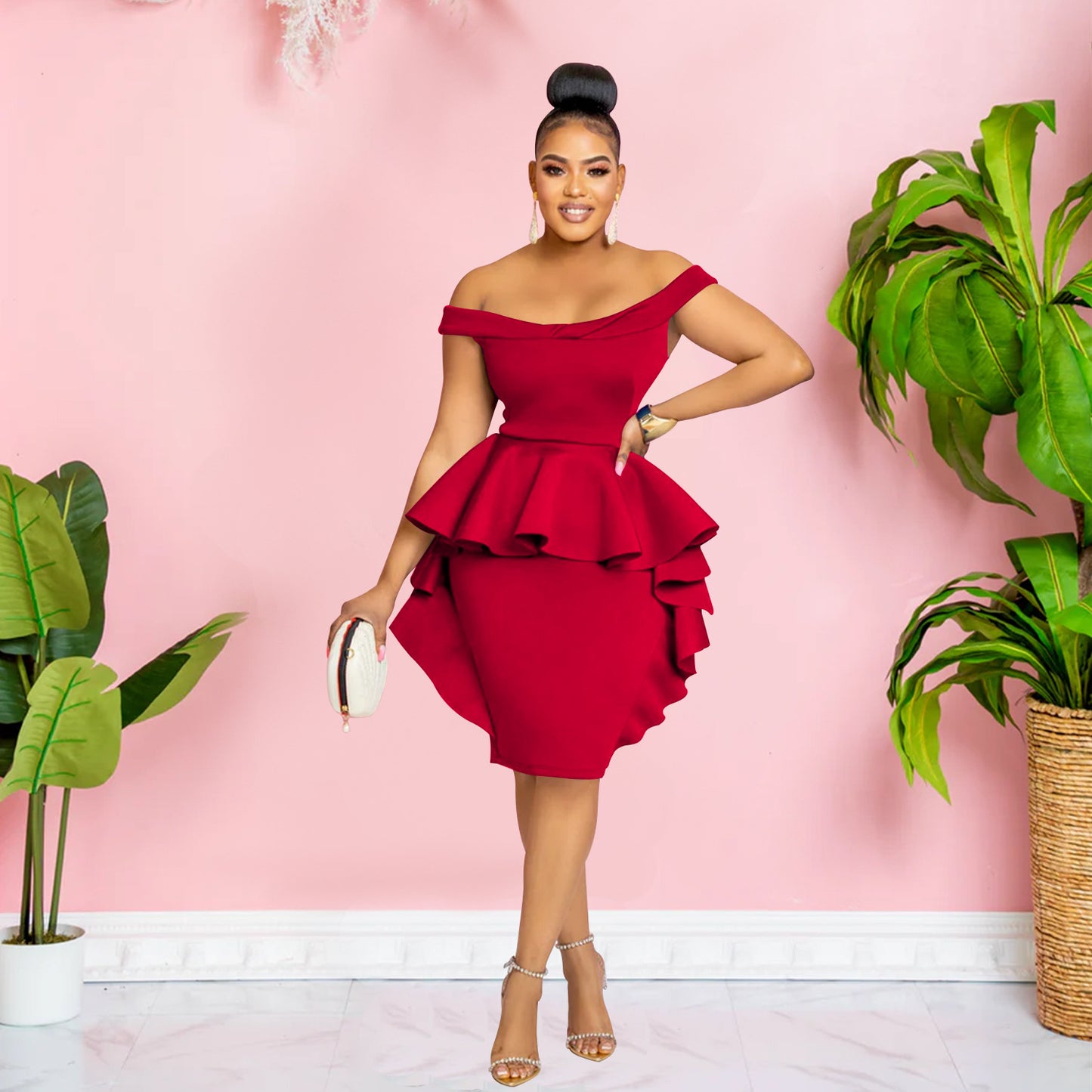 CM.YAYA Women Zipper Side Ruffles Off Shoulder Short Sleeve V-neck Bodycon Midi Dress 2023 Club Evening Sexy Party Dresses