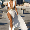 European and American Style Women's Clothing Ins Sexy Fashion Dress Wedding Deep V High Slit Part Large Hem Floor-Length Formal Dress