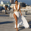 European and American Style Women's Clothing Ins Sexy Fashion Dress Wedding Deep V High Slit Part Large Hem Floor-Length Formal Dress