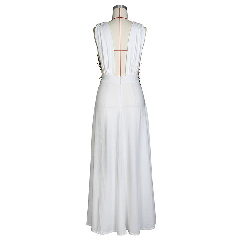 European and American Style Women's Clothing Ins Sexy Fashion Dress Wedding Deep V High Slit Part Large Hem Floor-Length Formal Dress