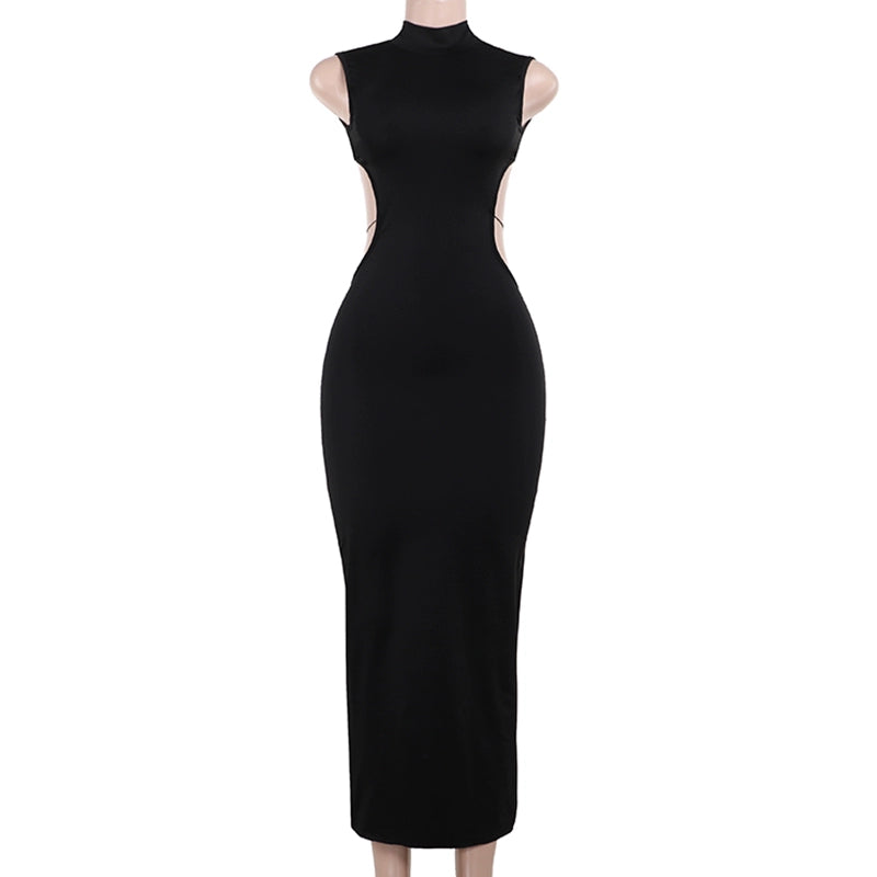 Instunning European and American Metal Butterfly Hollow-out Backless Dress Women Gyaru Style Slimming Split Long Skirt