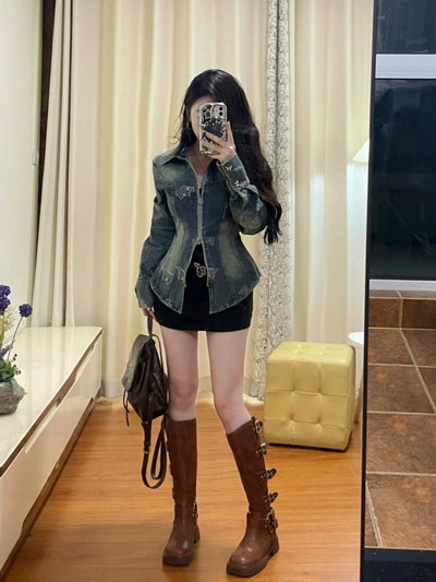 Butterfly Stylish Tied Long Sleeves Top Denim Shirt