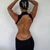 Instunning European and American Metal Butterfly Hollow-out Backless Dress Women Gyaru Style Slimming Split Long Skirt