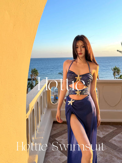 [Neptune] High-Grade Hollow-out Sexy One-Piece Swimsuit Two-piece Set Vacation Bikini Beach Hot Spring Swimsuit