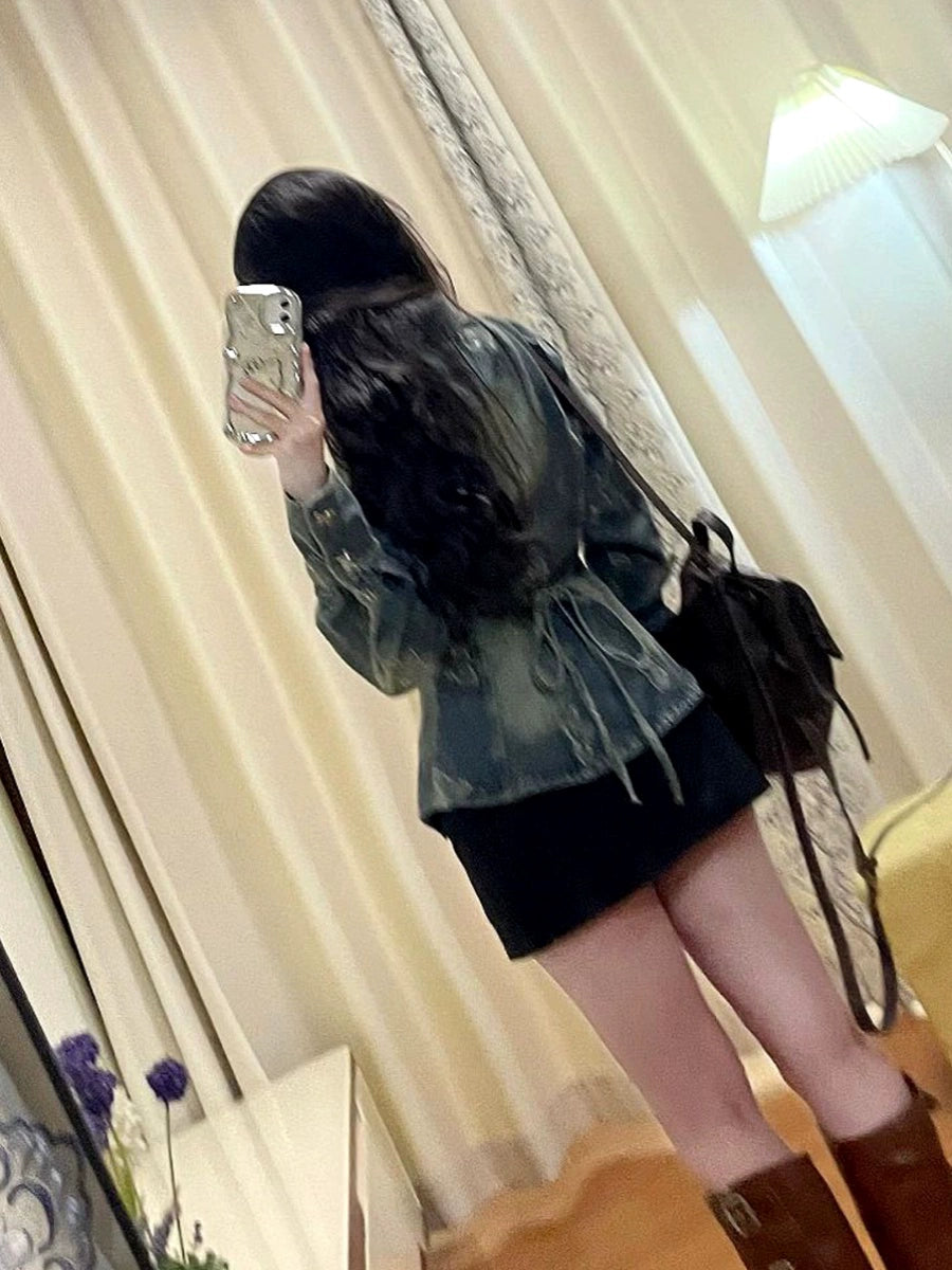 Butterfly Stylish Tied Long Sleeves Top Denim Shirt