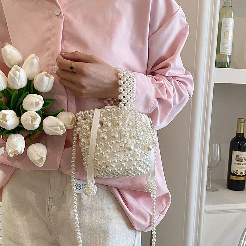 Mini Pearl Bag Luxury Women’s Handheld Bead Bag Purses Fashion Banquet Party Shoulder Bag Pearl Beaded Clutch Purse Mini Bags