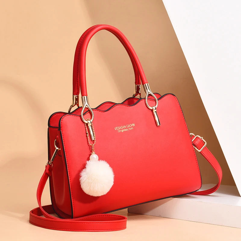 New Fashion Middle Aged Mom Shoulder Crossbody Bag Large Capacity Women's Handbag with Pendant