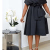 Dress Women Mid Length Dresses A Line Vestidos Slim Fit V Neck Short Sleeve Tight Waist Elegant Splice Lace Up Bow Summer