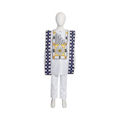 H&D New African Tradition Clothes For Kids Boys White Long Sleeve Tops Embroidery Dashiki Robe Shirt Pant Child Set 3 PCS 2024