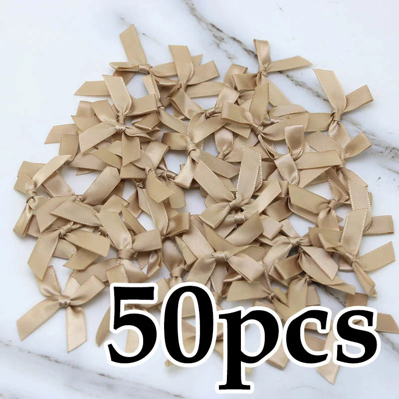 (50 Pcs) 4*4cm Colourful Ribbon Bows Small Size Polyester Satin Ribbon Bow Flower DIY Craft Decoration