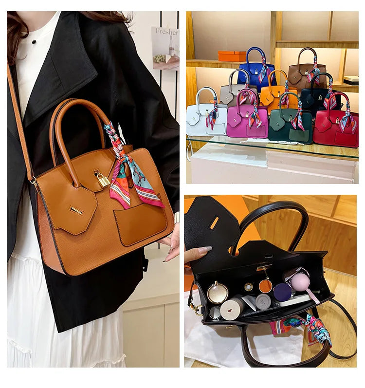 New Birkin Bag Handbag Lychee Grain Large Capacity Advanced Sense Kelly Bag Single Shoulder Crossbody Bag for Women