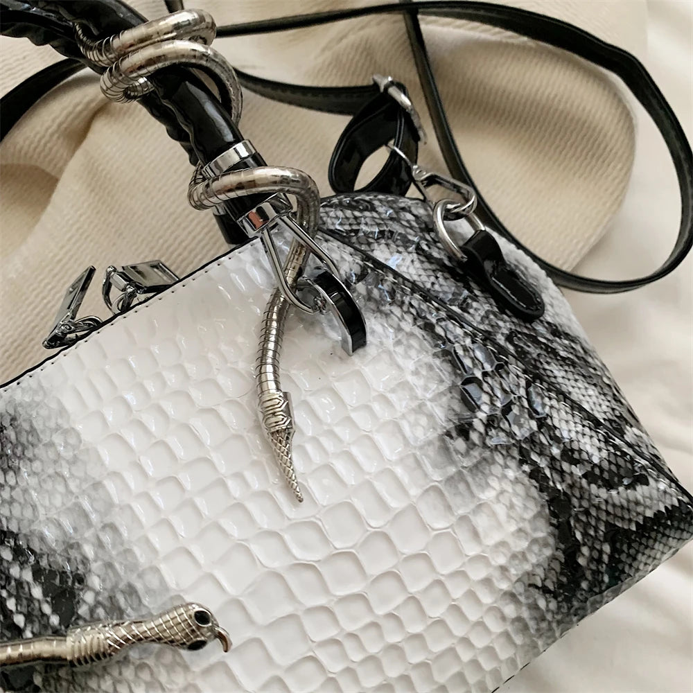 MOODS Designer Luxury Bags For Women Crocodile Pattern Top-handle Shell Bag With Snake Hardware Wild Shoulder Crossbody Handbags