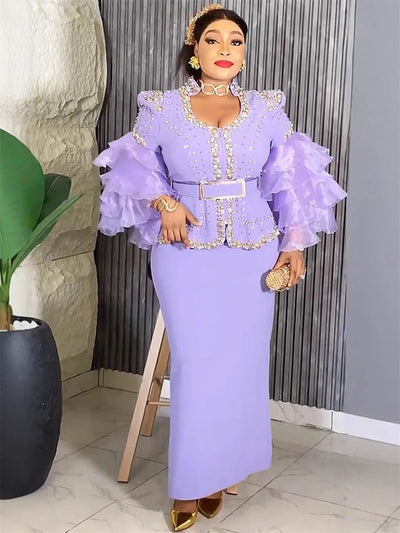 Luxury Vintage Dresses For Women Wedding Party Prom Evening Gown Long Sleeve Dress Dashiki Beaded Robe Turkey African Clothing