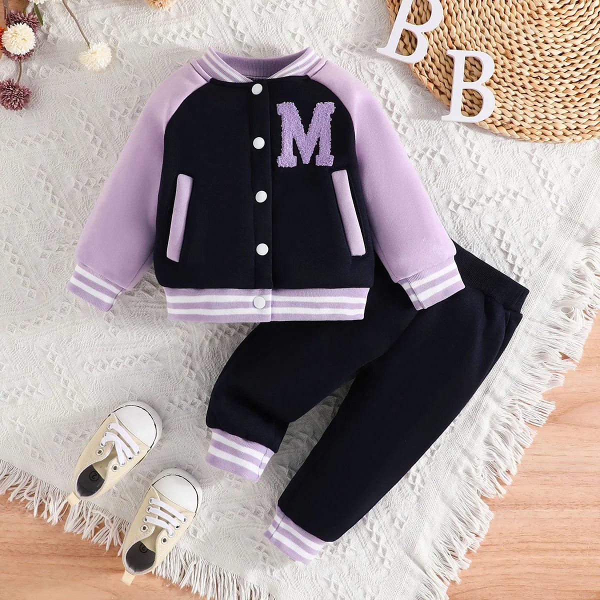 Clothing Set For Kid Girl 6 Months-3 Years old Pink Baseball Uniform Button jacket Long Sleeve Coat and Pants Outfit For Baby - MAGUSTA BEAUTY