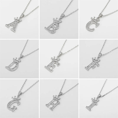 Necklace Crown Cubic Zircon Alphabet Pendants Gold A-Z Letter Pendant Necklace Shinning 26 Initial Collares Jewelry Full Zircon