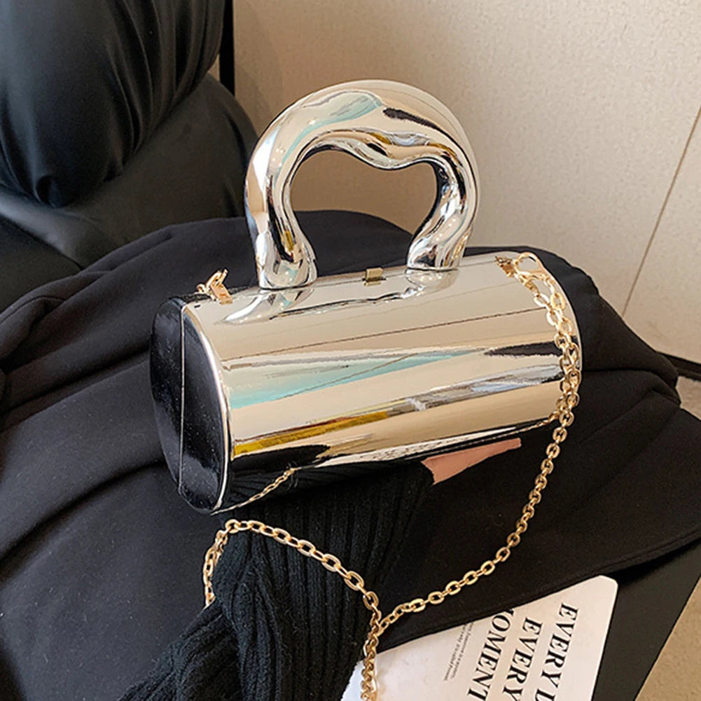Women Mini Evening Bag Metal Handles Wallet Shoulder Bag Solid Color Clutch Bag Large Capacity Everyday Shoulder Bag Daily Bag