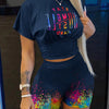 2022 Summer Women's Casual Fashionraglan Sleeve Tie Dye Top + Pants Two Piece Camo Pants Leopard Print Tow Piece Set Ladies Suit