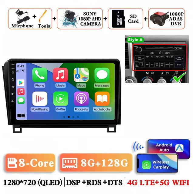 Android 14 For Toyota Tundra XK50 2007 - 2013 Sequoia XK60 2008 - 2017 Car Radio Multimedia Video Player Navigation Screen Auto