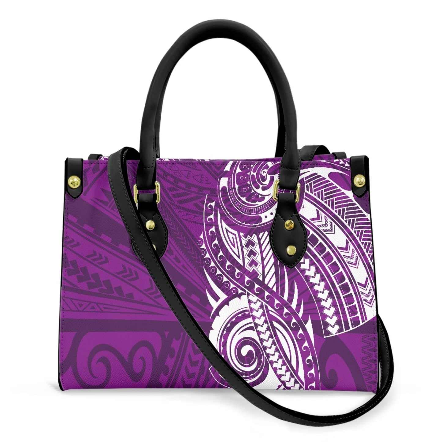 Women Pu Handbag Custom Wholesale Polynesian Tribal Floral Design Women Shoulder Bag Large Capacity Travel Temperament Women Bag