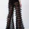 Cryptographic Fashion Tiered Mesh Sheer Flare Pants Rave Festival Outfits for Women Halloween Sexy Pants Streetwear Bottoms