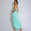 VEITCHE Summer Women Hollow Metal Buckle 2 Piece Skirt Sets Sexy Ruche Tops And Split Maxi Skirt Matching Clubwear Outfits