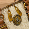Khaki Retro Leather Women's Handbag Fashion Geometric Floral Girls Shoulder Bag Hundred Splicing Color Collision Girls Crossbody