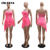 CM.YAYA Women Strapless V-neck Fashion Sequined Sexy Dress Mesh See Through 2024 Summer Night Club Evening Party Mini Dresses