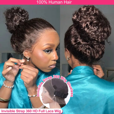 Water Wave Invisible Strap 360 Full Hd Lace Front Wig Chocolate Brown 30 Inch Deep Wave Frontal Wig Glueless Wig Human Hair