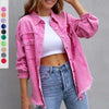 2023 Holes Raw-edges Denim Jacket Women Spring Autumn Shirt Style Jeancoat Casual Top Rose-Red Orange Purple Outerwear Lady Coat