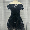 Black French Vintage Elegant Design Woman Dress Gothic Off Shoulder Retro Mini Dress Female Fairy Birthday Party Chic Outfits