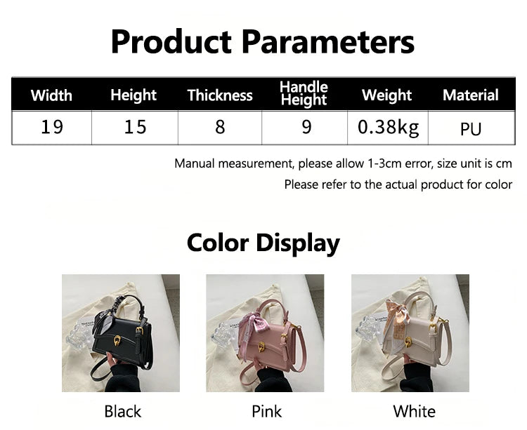 Bow Decor Lightweight Flap Bag, Business Casual Mini Women's Shoulder Bag Skinny Scarf Decor Square Bag For Teen Girls Women