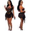 CM.YAYA Women Strapless V-neck Fashion Sequined Sexy Dress Mesh See Through 2024 Summer Night Club Evening Party Mini Dresses