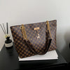 Luxury Old Money Tote Bag - Printed PU with Metal Chain Strap,Spacious & Lightweight for Women Commuting Travel