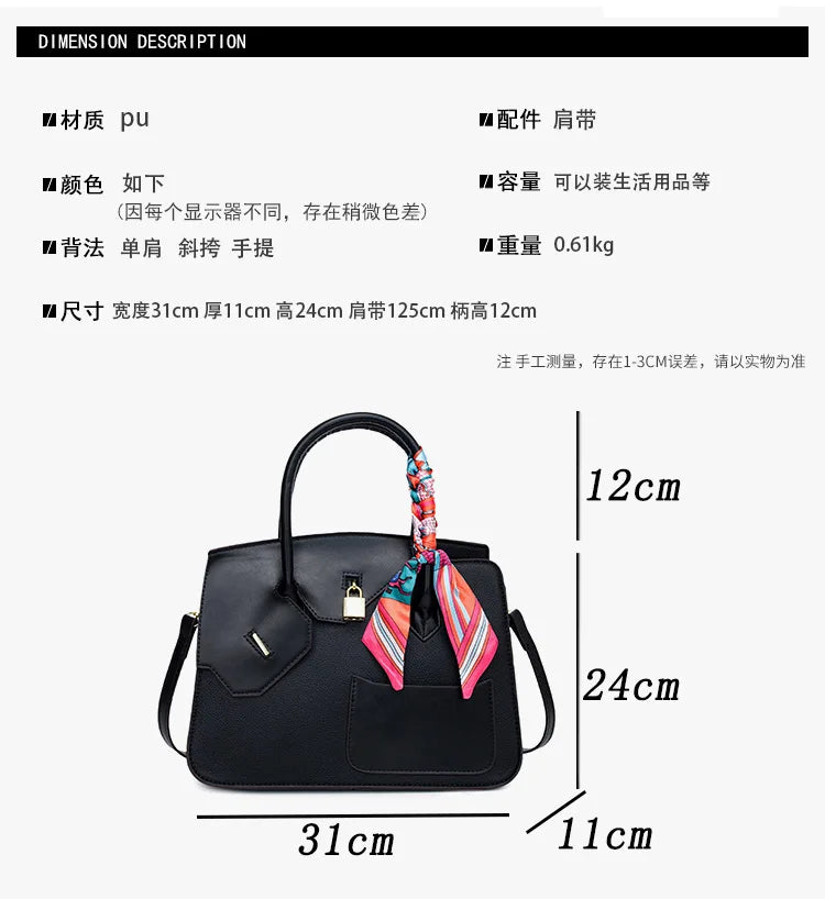 New Birkin Bag Handbag Lychee Grain Large Capacity Advanced Sense Kelly Bag Single Shoulder Crossbody Bag for Women