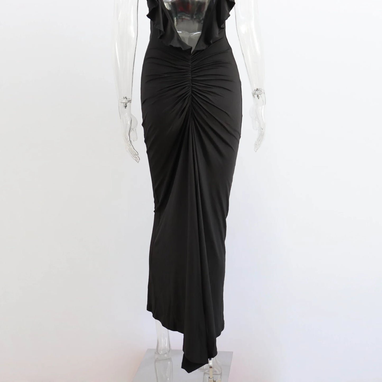 Ruffles Backless Sheath Bodycon Maxi Dresses Party Sleeveless Camisole Robe Femme V Neck Summer Dress Woman Sexy Vestidos Mujer
