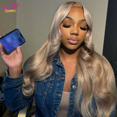 Ash Blonde 180 Density Body Wave Human Hair Wigs with Baby Hair 13x4 13X6 Transparent Lace Frontal Wig Pre Plucked Pure Color