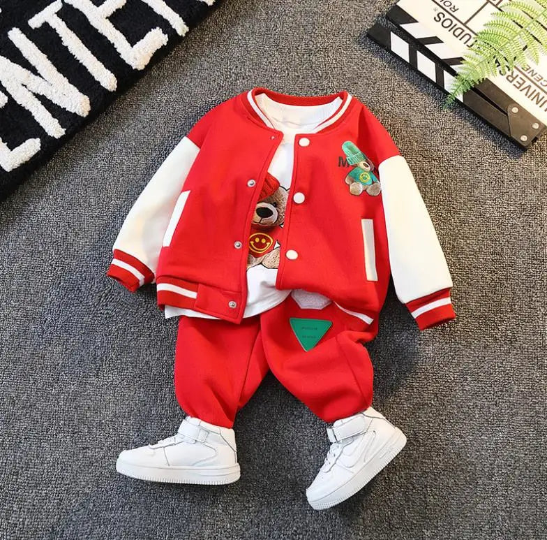 Luxury designer kids clothes for Boys outfits cartoon Print cardigan sport jackets+shirts+pants 3pcs children outfits Baby set