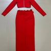 Sexy Long Sleeves Bandage 2-Piece Sets Women Turtleneck Shiny Diamonds Flower Top + Bodycon Mini  Skirts Suits Evening Party Set