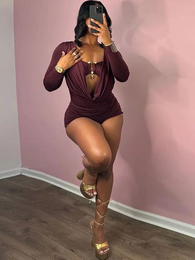 Insglas Spring Trend Swing Collar Sexy Women Romper+Metal buckle Bra Hipster Midnight Party New Workout Fit Coquette Playsuits
