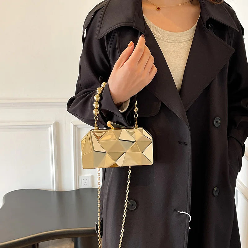 Golden Acrylic Evening Clutch Bag For Elegant Women Geometric Dinner Party Shoulder Bag 2024 Luxury Designer Purses And Handbags