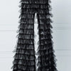 Cryptographic Fashion Tiered Mesh Sheer Flare Pants Rave Festival Outfits for Women Halloween Sexy Pants Streetwear Bottoms