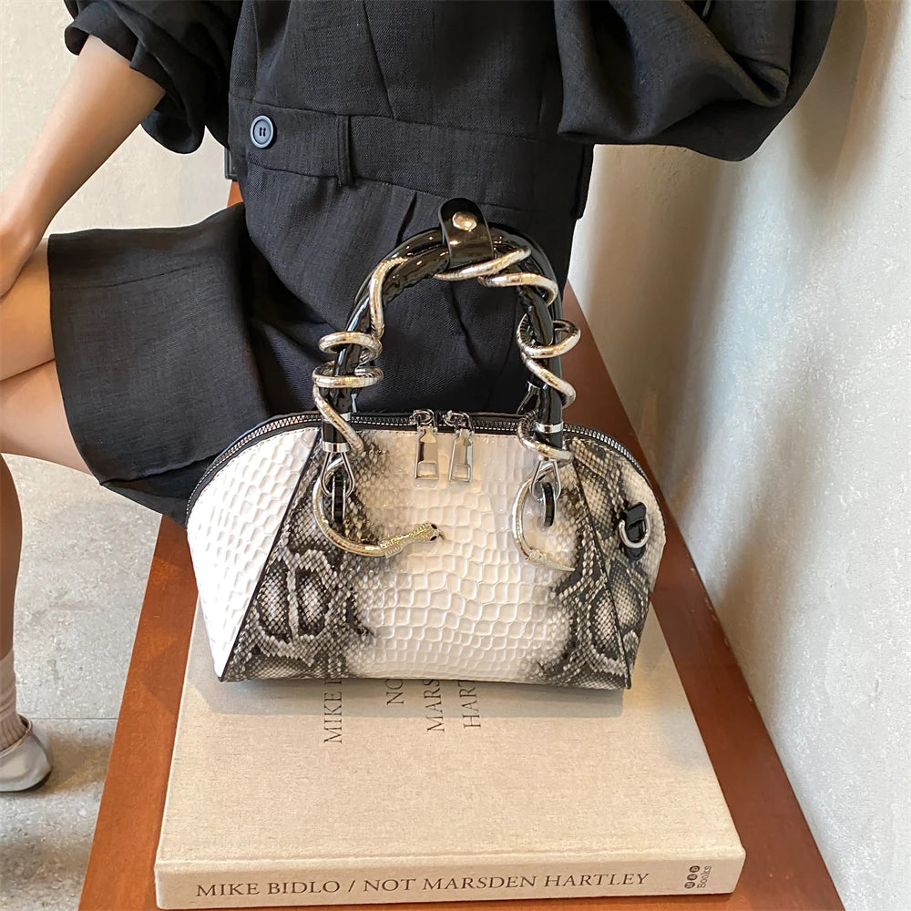 MOODS Designer Luxury Bags For Women Crocodile Pattern Top-handle Shell Bag With Snake Hardware Wild Shoulder Crossbody Handbags