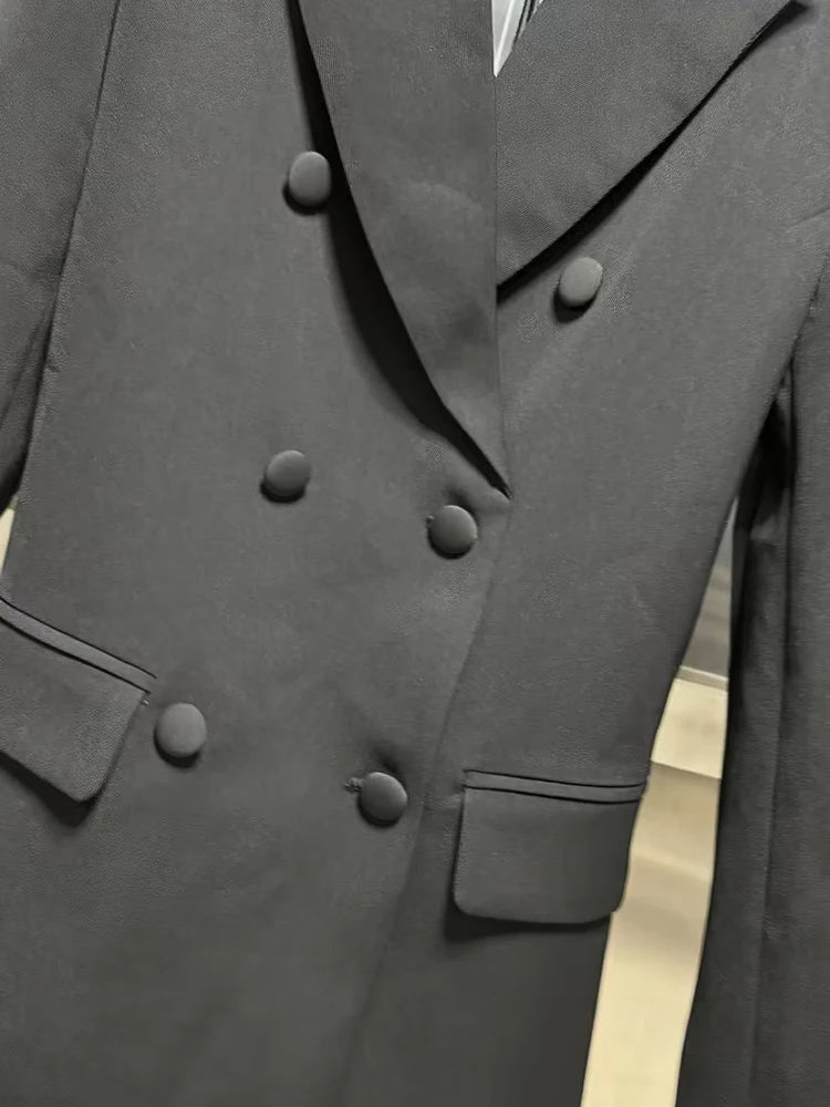VGH Minimalist Patchwork Drawstring Solid Blazers For Women Notched Collar Long Sleeve Backless Hollow Out Blazer Female Style