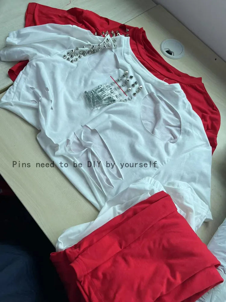 Joskaa Elegant 2 Piece Set Women Sexy Hollow Pin Short Sleeve Crop Tops and Pencil Pants Matching 2025 Summer Party Club Outfits
