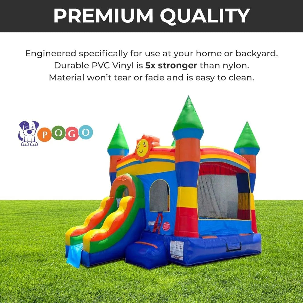 Playhouse.Pogo Inflatable Bounce House with Inflatable Water Slide for Kids,Backyard Commercial Castle Outdoor Playhouse Bouncer