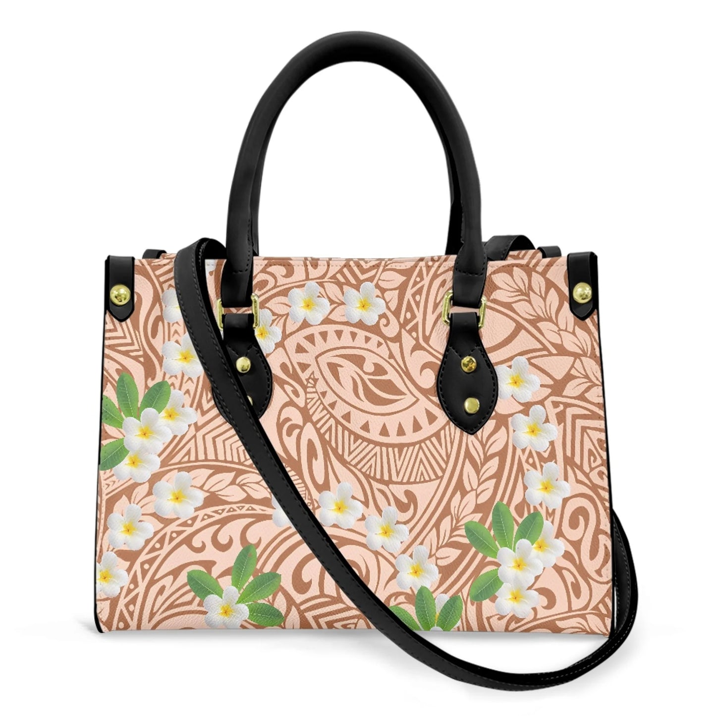 Women Pu Handbag Custom Wholesale Polynesian Tribal Floral Design Women Shoulder Bag Large Capacity Travel Temperament Women Bag