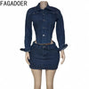 FAGADOER Fashion Denim Two Piece Set For Women Buttons Pocket Irregular Patchwork Crop Jacket + Skirt Female Streetwear Clothing
