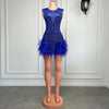 Stunning Sparkly Luxury Diamond Women Birthday Party Cocktail Gowns Sexy Sheer Pink Feather Mini Short Prom Dresses 2025