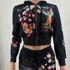Sifreyr Street Printed Fashionable Casual Versatile Shorts Set Hooided Long Sleeved Zipper Cardigan Jacket High Waist Suit