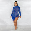 Sexy Pearls Rhinestone Party Dresses Women Elegance Nightclub Feather Birthday Dress Long Sleeve Mesh Sheer Bodycon Mini Dress